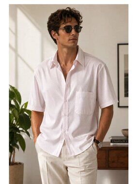 Vintage C&A CANDA Men's Light Pink Short Sleeve Dress Shirt Size 16 / 41